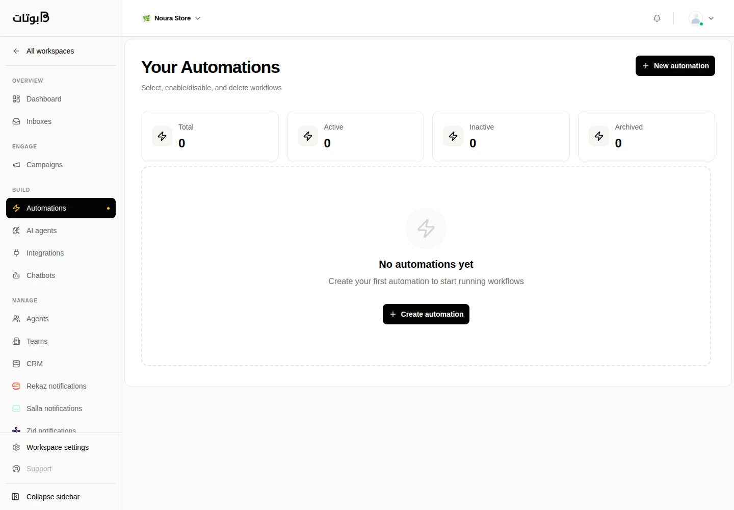 Workflow automation — Botat workspace with sample data
